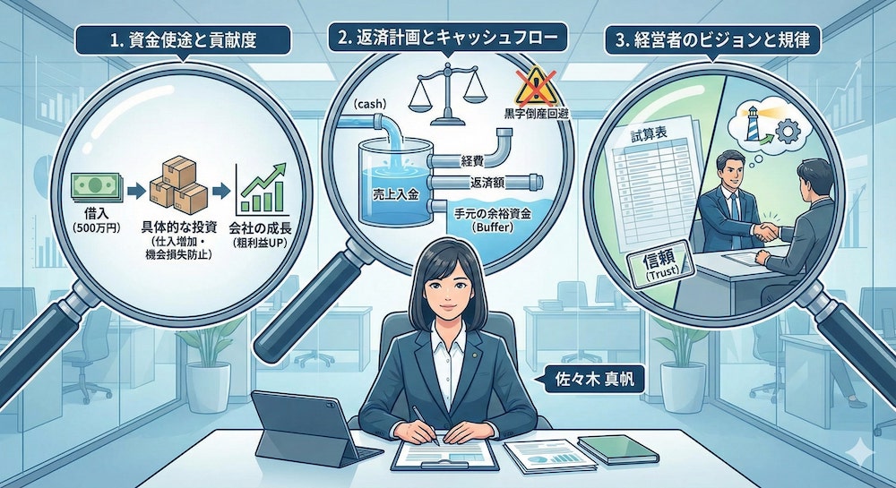 融資審査のプロが見ている3つの判断基準の図解