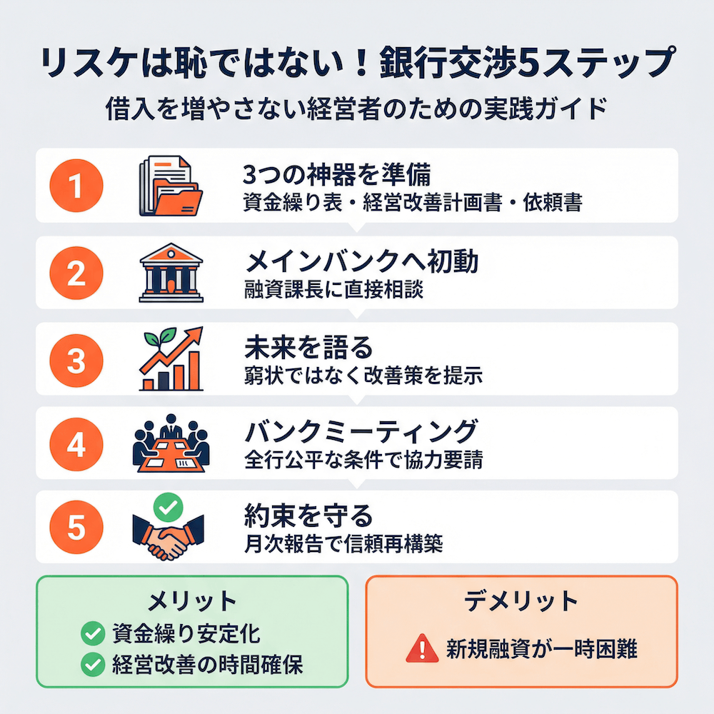 リスケは恥ではない！銀行交渉5ステップ。借入を増やさない経営者のための実践ガイド図解
